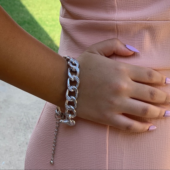 Silver Miami Cuban Aluminum Chain Bracelet - Picture 6 of 8